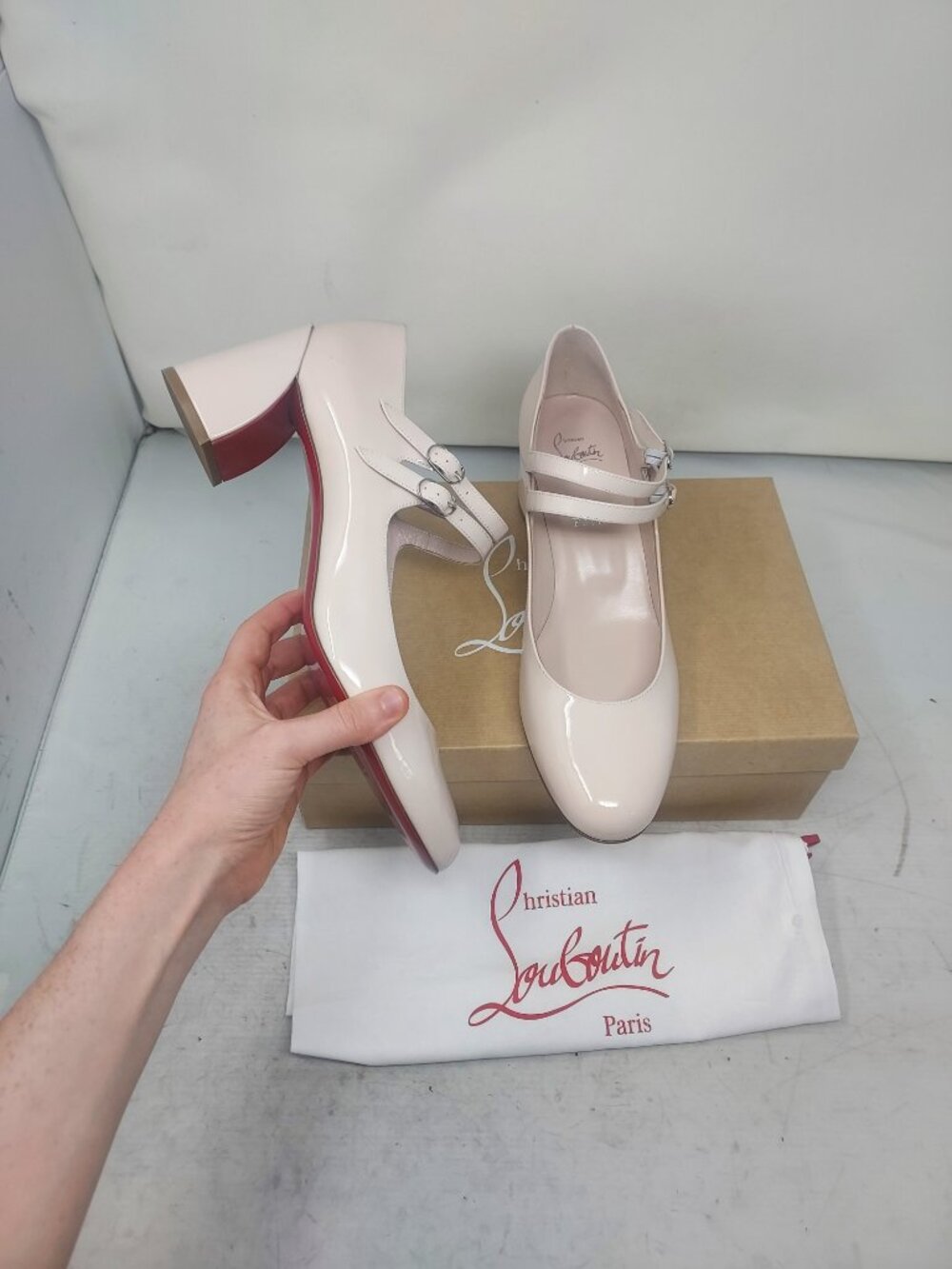 CHRISTIAN LOUBOUTIN Miss Jane Patent Pink Buckle Pump Shoe